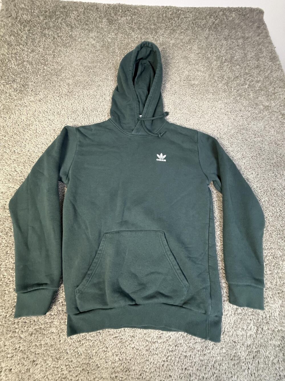 Adidas Essentials Hoodie Mens S Green Pullover Hooded Pockets Fleece Heavyweight